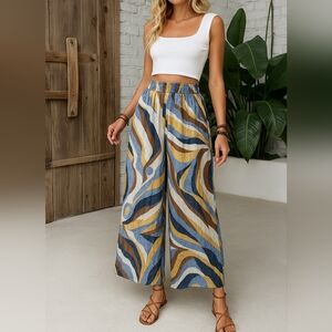 Reitmans Wide Leg Flowy Pants Size 10 P High Rise Abstract Print EUC